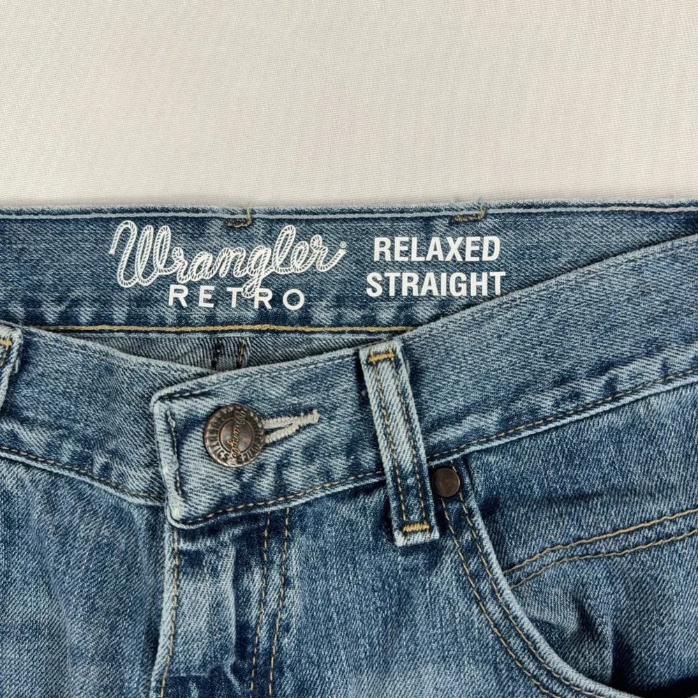 Wrangler Retro Relaxed Straight Leg Denim Jeans 30x34‎ Medium Wash Blue Cotton